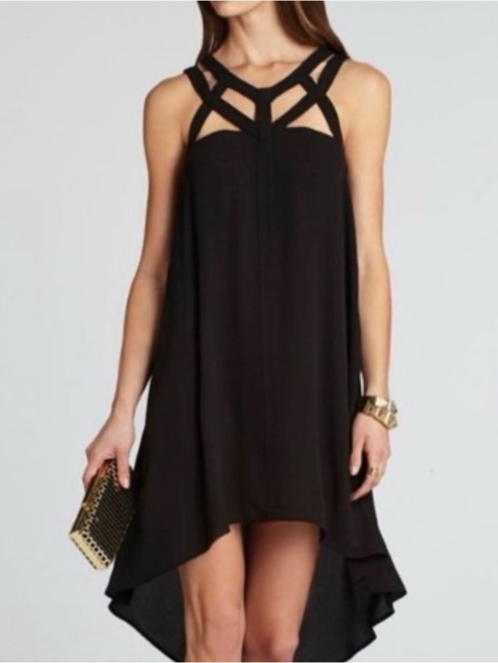 BCBGMaxAzria Black Strappy High-Low Dress